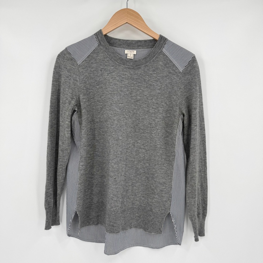 J.Crew Womens Merino Wool Blend‎ Mixed Media Striped Layered Sweater Grey S